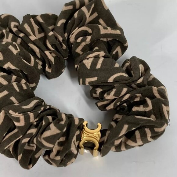 CELINE Triomphe logo hair accessories hair rubber Scrunchie silk / Rubber khaki